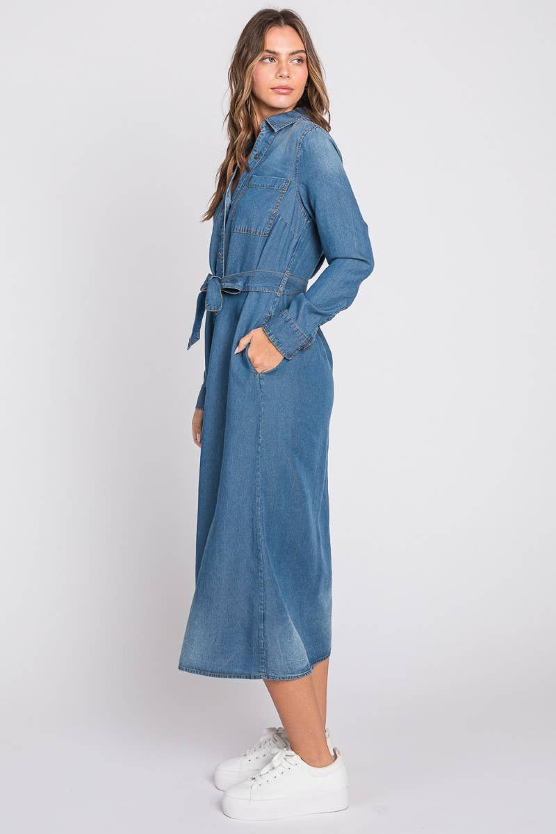 ZiA Apparel – Engroshandel Kjole - Dame – Denim Midi Shirt Kjole8