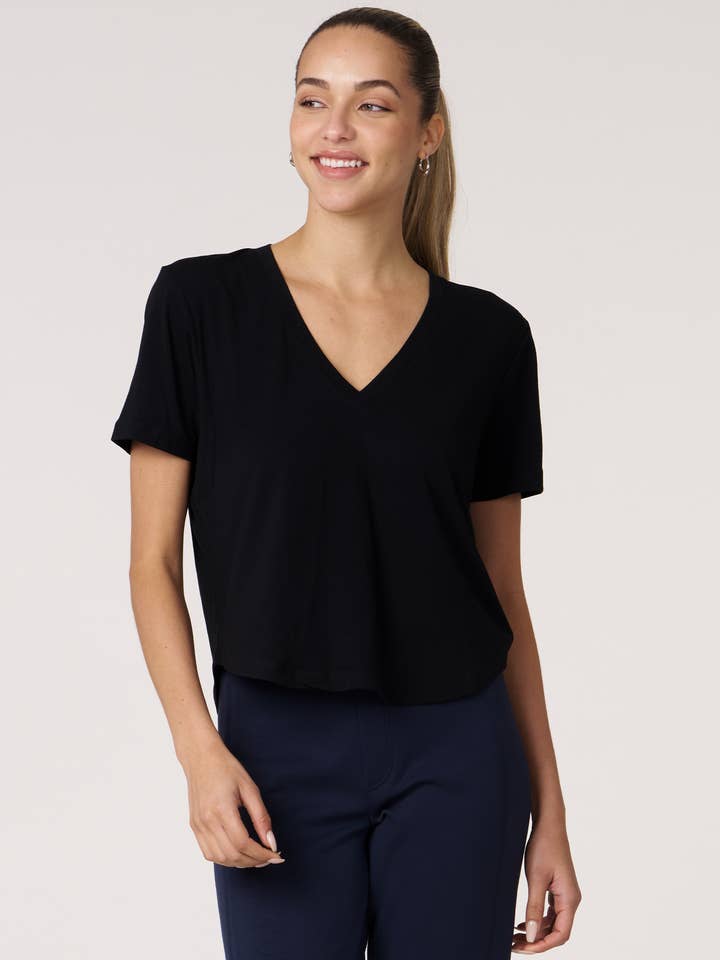 Rebody Essentials V Neck Short Sleeve Top for wholesale by Rebody