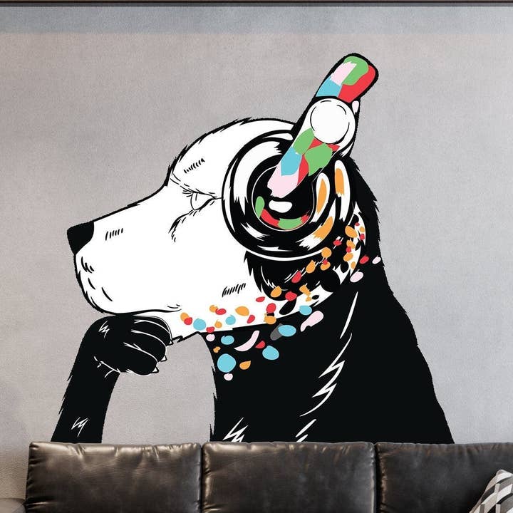Thinking Dog-sticker - Geïnspireerd op Banksy-kunst vinyl DJ Baksy muursticker voor wholesale door Decords