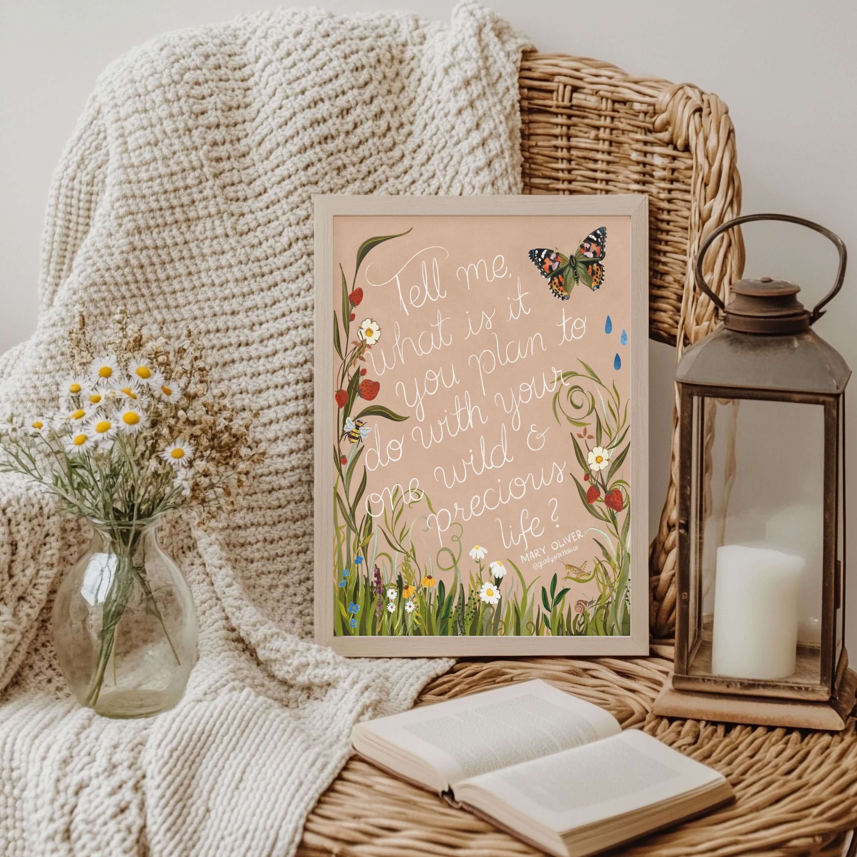 glad you're here co - Wholesale Art Print - Mary Oliver Quote Print — “One Wild & Precious Life” Nature Art Print, Hand‐Painted Gouache, Inspirational Poetry Wall Decor, Three Sizes3