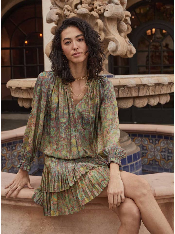 Green Floral Pleated Mini Dress for wholesale on Faire