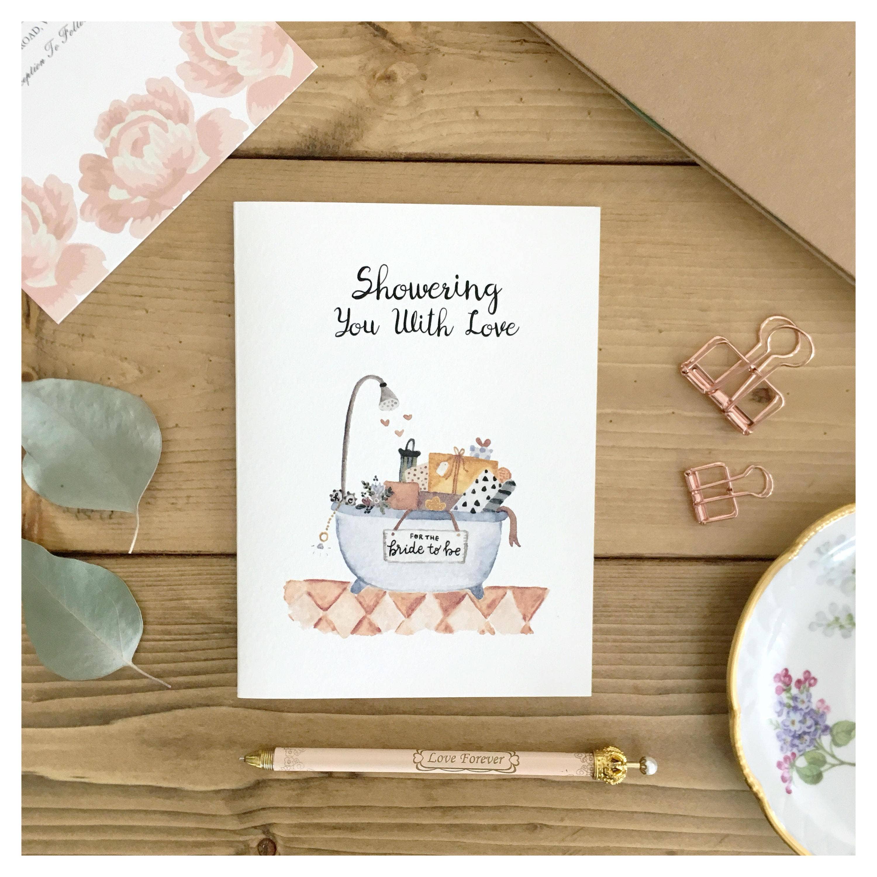 kenziecards - Wholesale Love Card - Bridal Shower – “Showering You With Love” Pun Card for Bride0