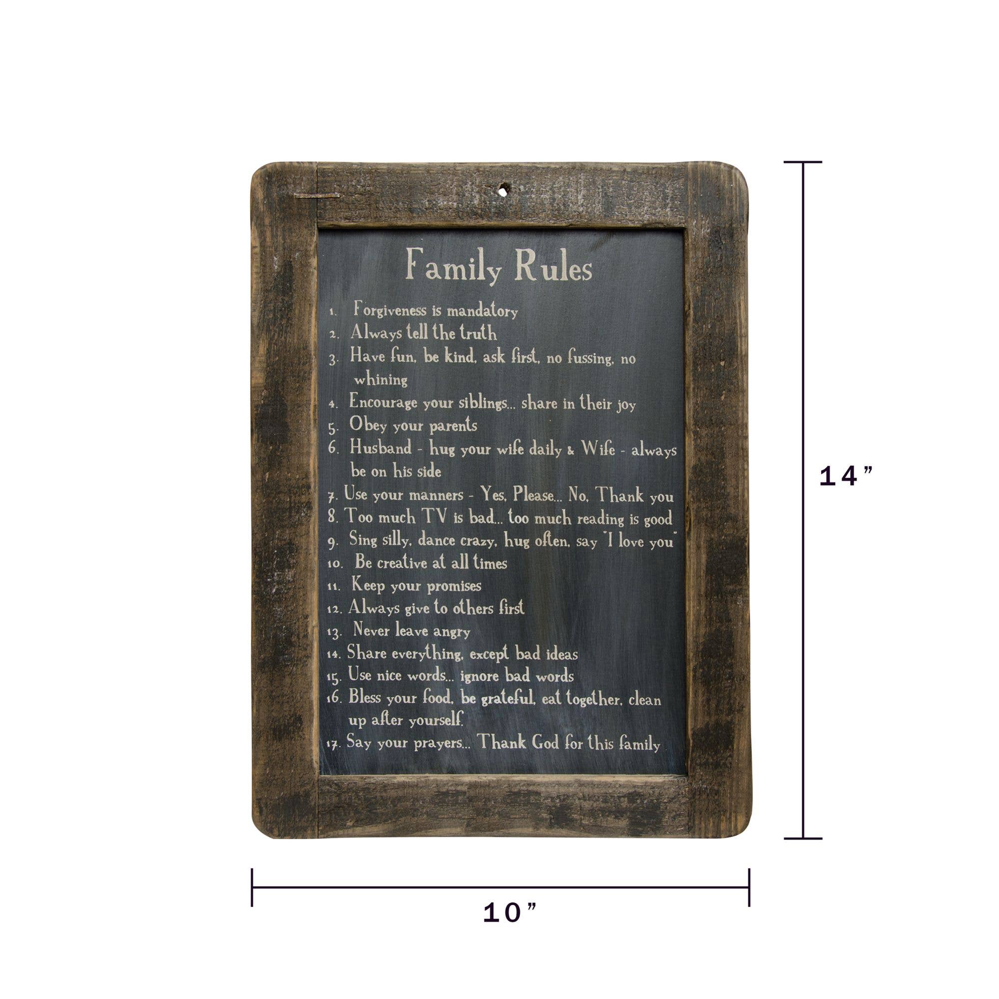 The Hearthside Collection - Vente Pancarte - Règles familiales | Blackboard3
