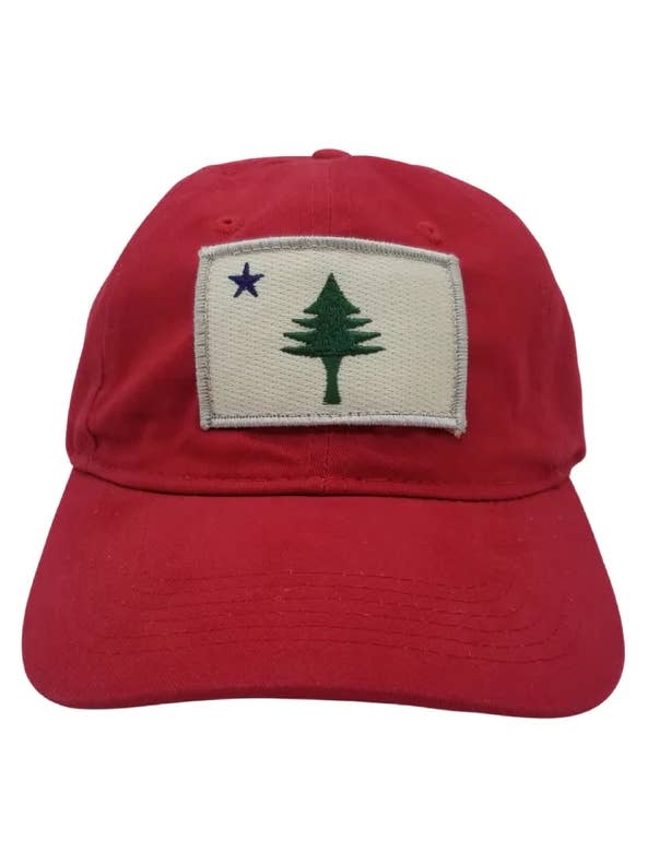 Chapeau de papa en twill brossé avec drapeau du Maine pour la vente par Rogue Life Maine