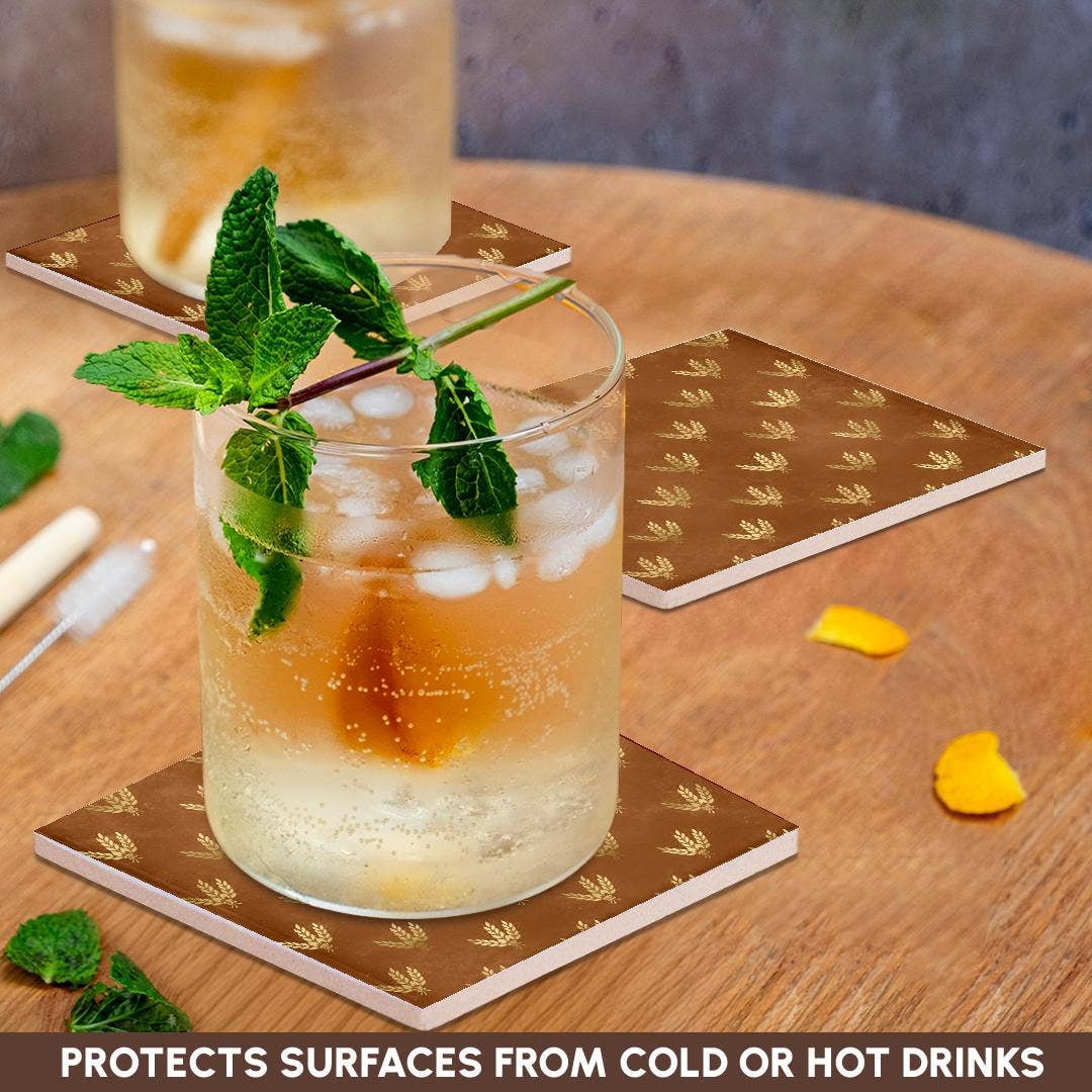 3dRose - Wholesale Coasters - 3dRose, Chic Brown and Image Of Gold Wheat Pattern, Coaster2