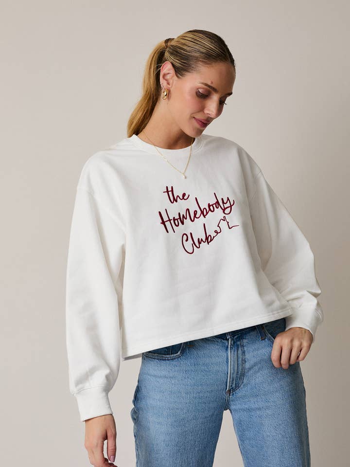 CREW NECK LONG SLEEVE RAW EDGE HEM GRAPHIC SWEATSHIRT for wholesale by Sunday Edition by LE LIS