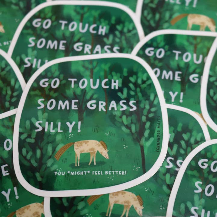 Touch Some Grass Silly Horse Glossy Vinyl Sticker for wholesale by Fernandes Makes