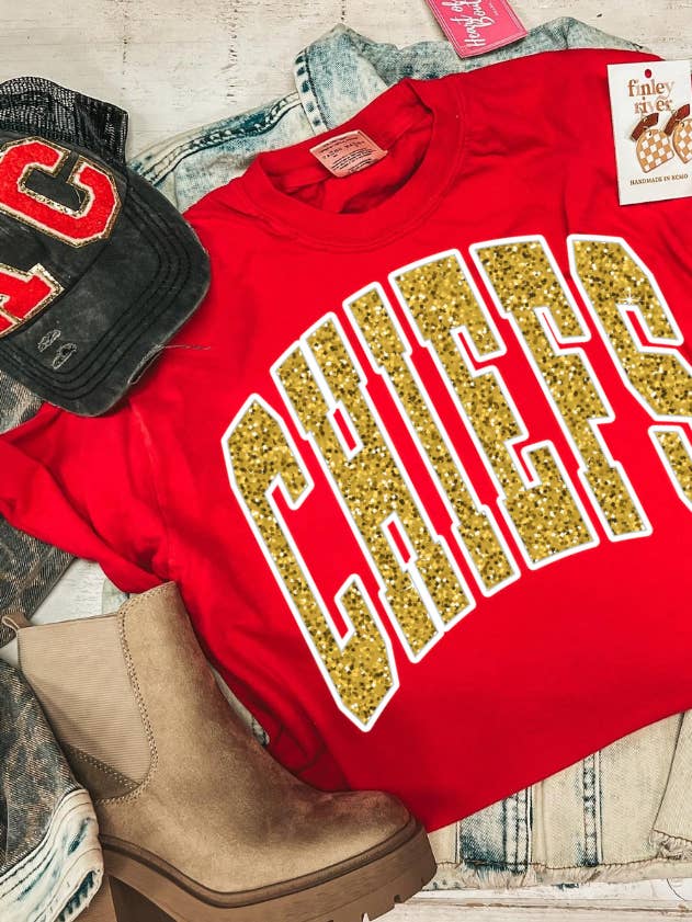 CHIEFS SPARKLE TEE (RED CC) for wholesale by Southern Babe Wholesale