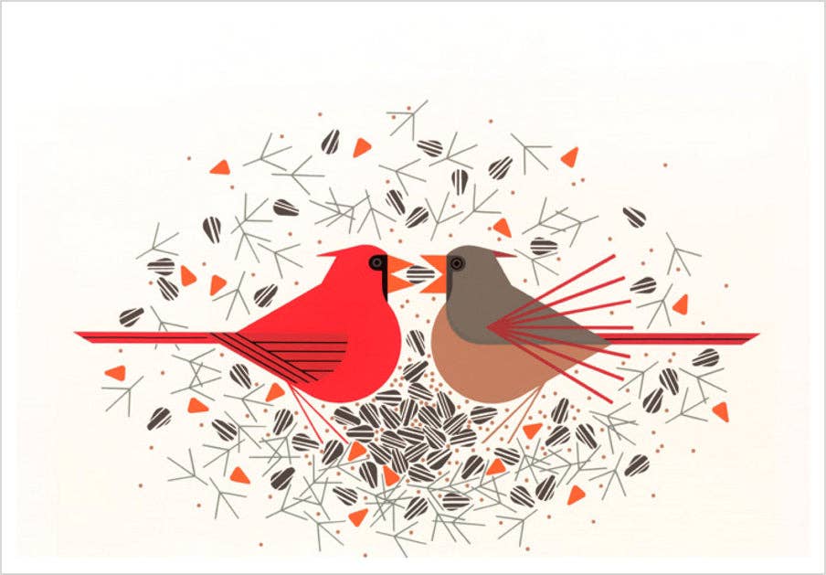 Pomegranate – wholesale Birthday card – Charley Harper: Cardinal Courtship Birthday Card0