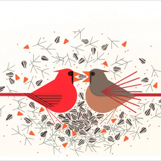 Pomegranate – wholesale Birthday card – Charley Harper: Cardinal Courtship Birthday Card