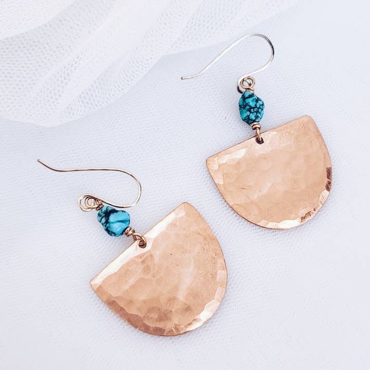 Beautiful copper earrings with natural turquoise for wholesale by Sunny Bay Handmade Jewelry