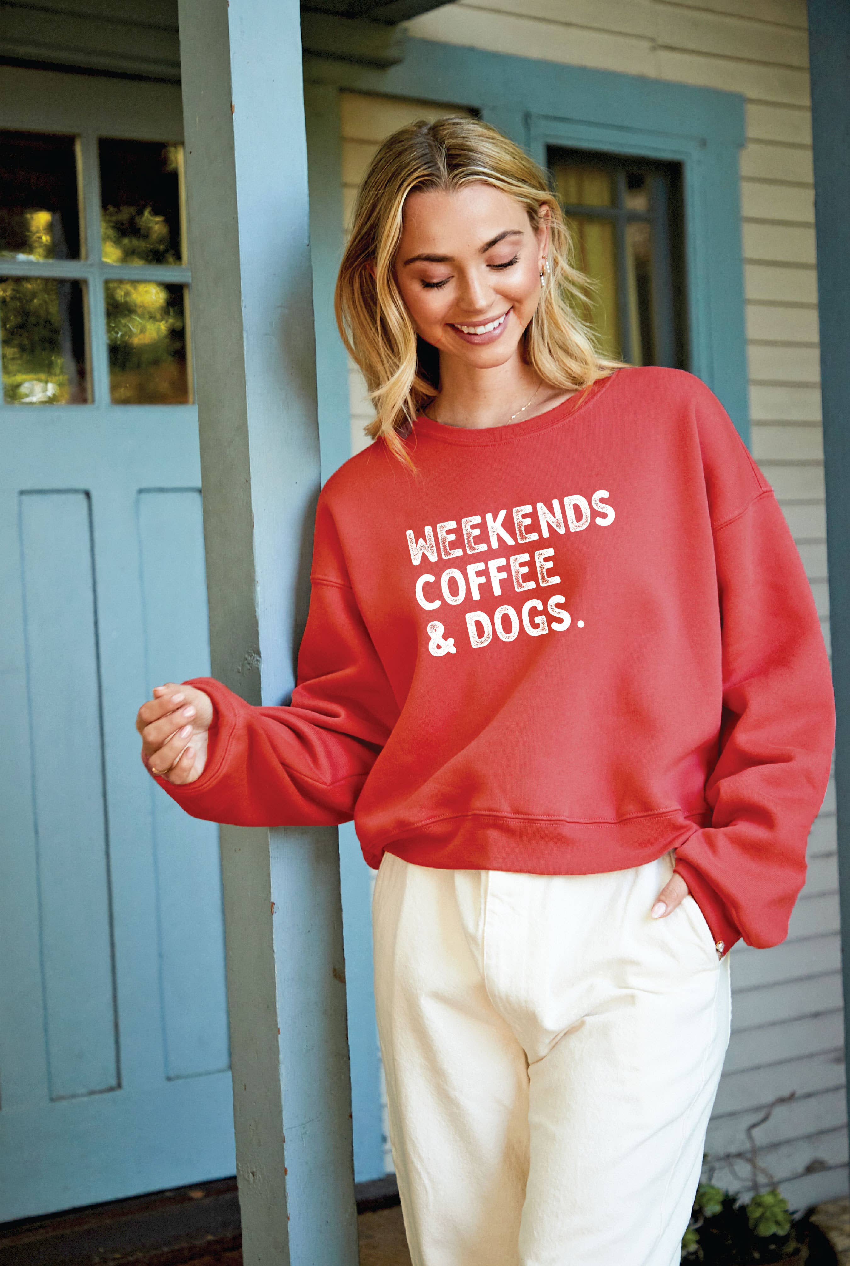 OAT COLLECTIVE - Wholesale Graphic Sweatshirt - Women's - WEEKENDS COFFEE AND DOGS  Mid Graphic Sweatshirt1