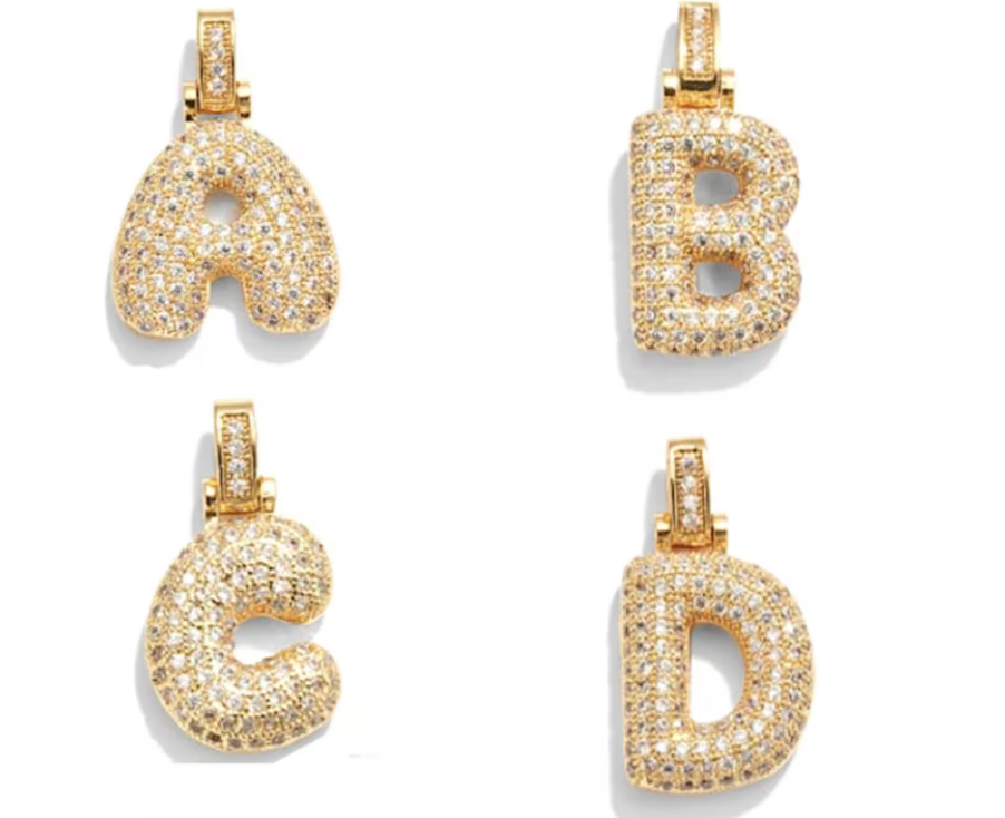 Ouro amarelo Pavé Bubble Letter Iniciais Colar em Aço Ouro 14K para venda a revendedores na Faire30