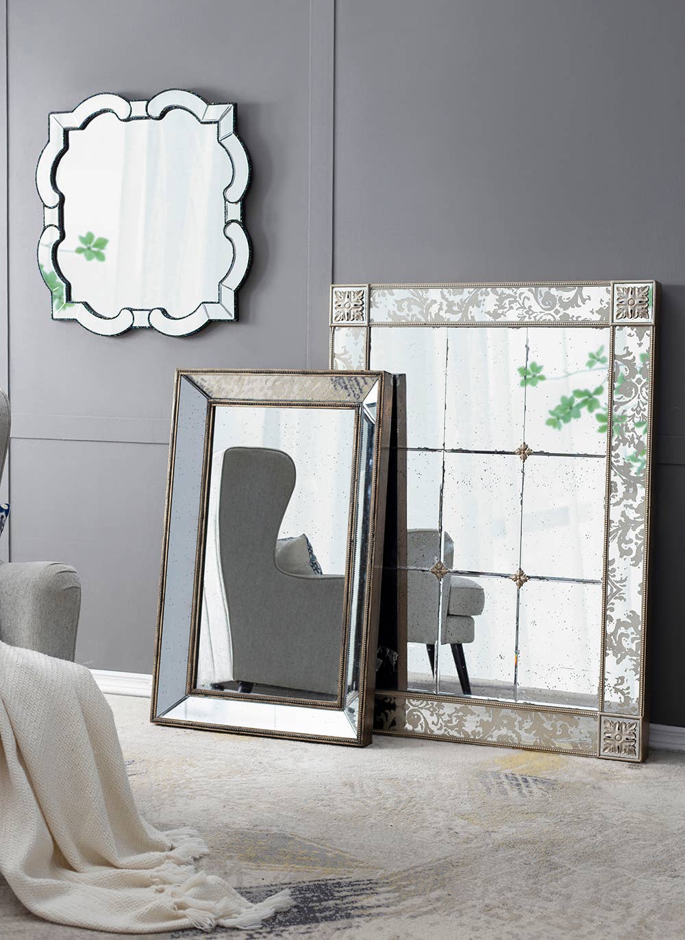 A&B Home Group Inc. - Wholesale Wall Mirror - 27.6x3.2x43.3" MDF Antiqued Beveled Wall Mirror10