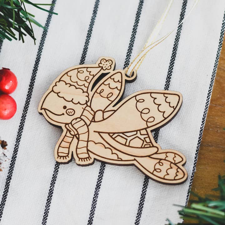 Enfeite de Natal de tartaruga marinha de madeira - estilo popular escandin por atacado de Reece Design Works