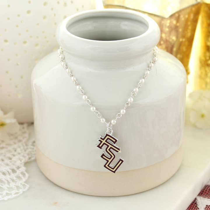 Seasons Jewelry - Wholesale Pendant/Charm Necklace - Florida State Pearl And Enamel Logo Necklace