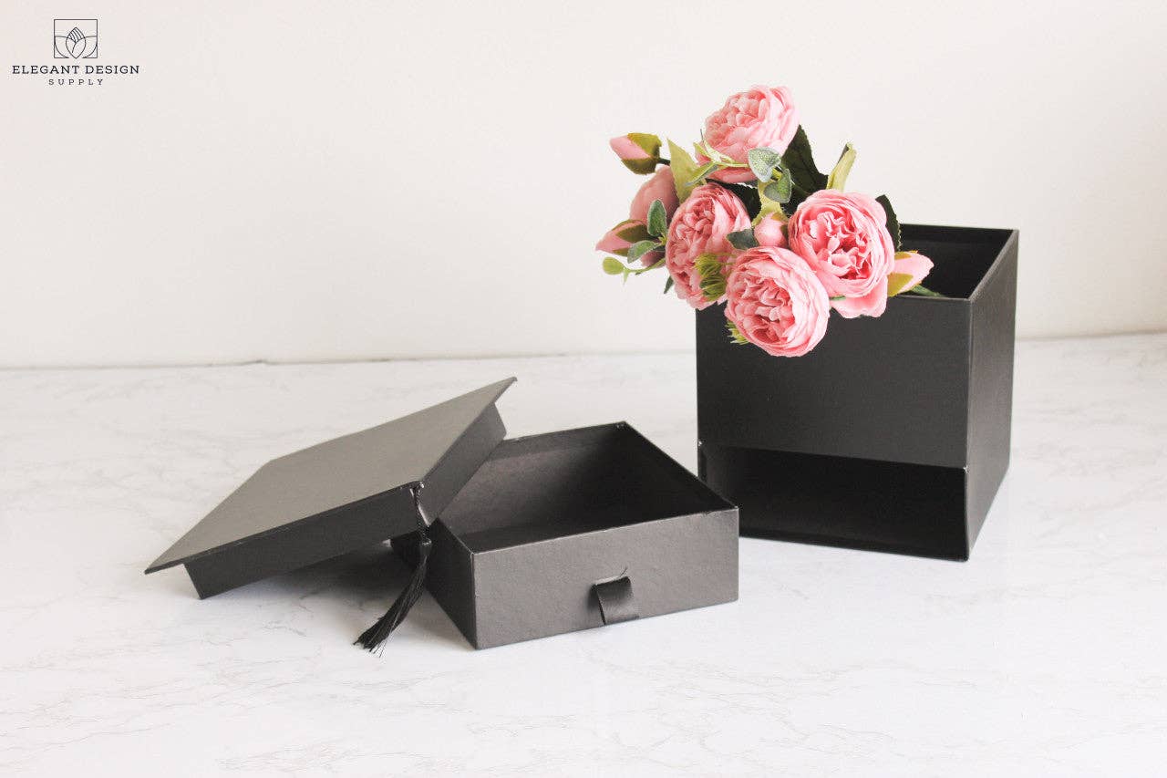 Elegant Design Supply - Vente Coffrets cadeaux - Boîte à fleurs carrée pour chapeau de graduation avec tiroir1