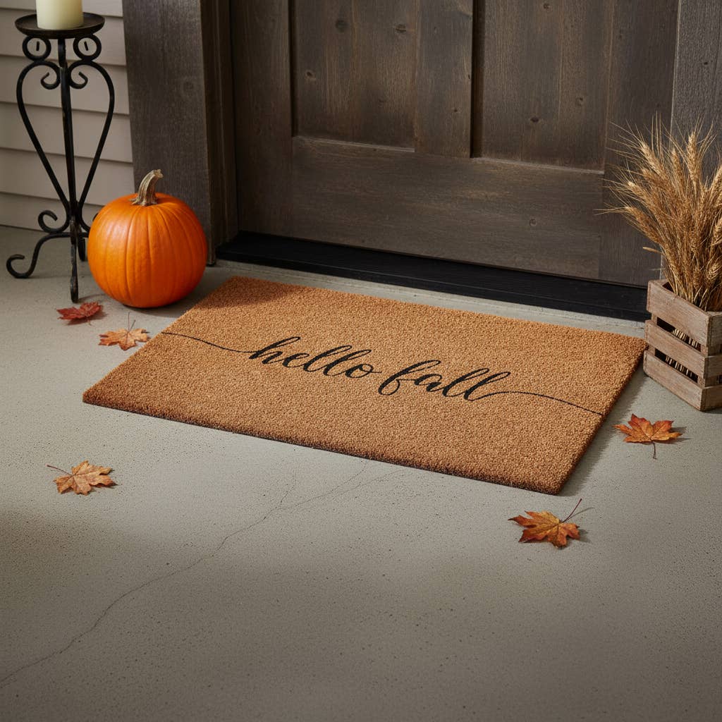 HomeRoots - Wholesale Door Mat - 17" X 29" Brown And Natural Fall Hello Fall Outdoor Coir Door Mat1