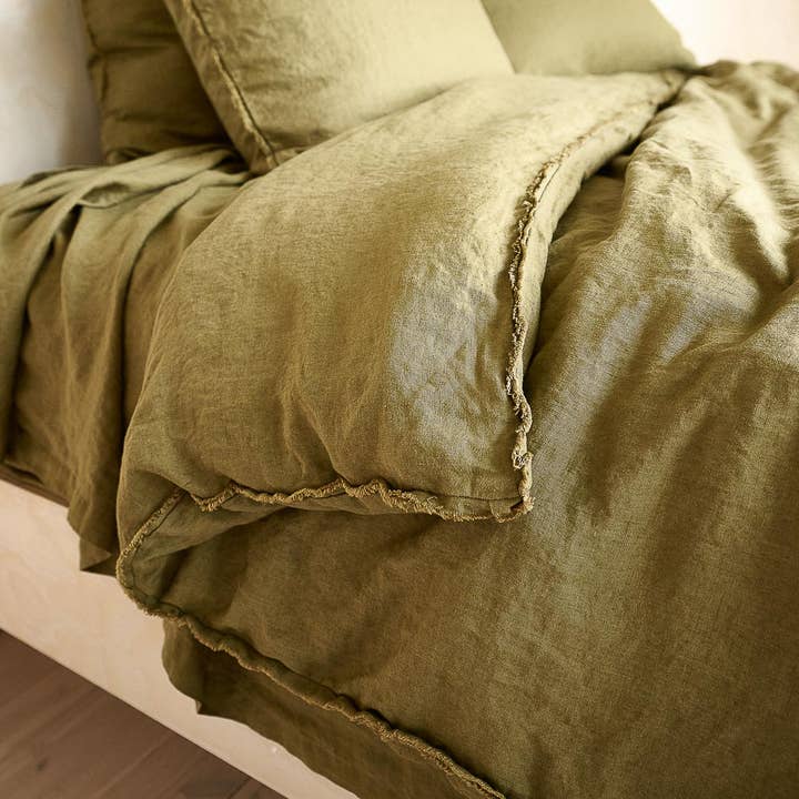 French Linen Duvet Cover - Olive for wholesale on Faire