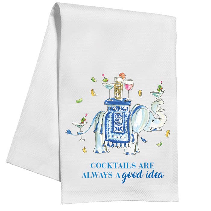 RosanneBeck Collections - Wholesale Tea Towel - Elephant with Drinks Kitchen Towel