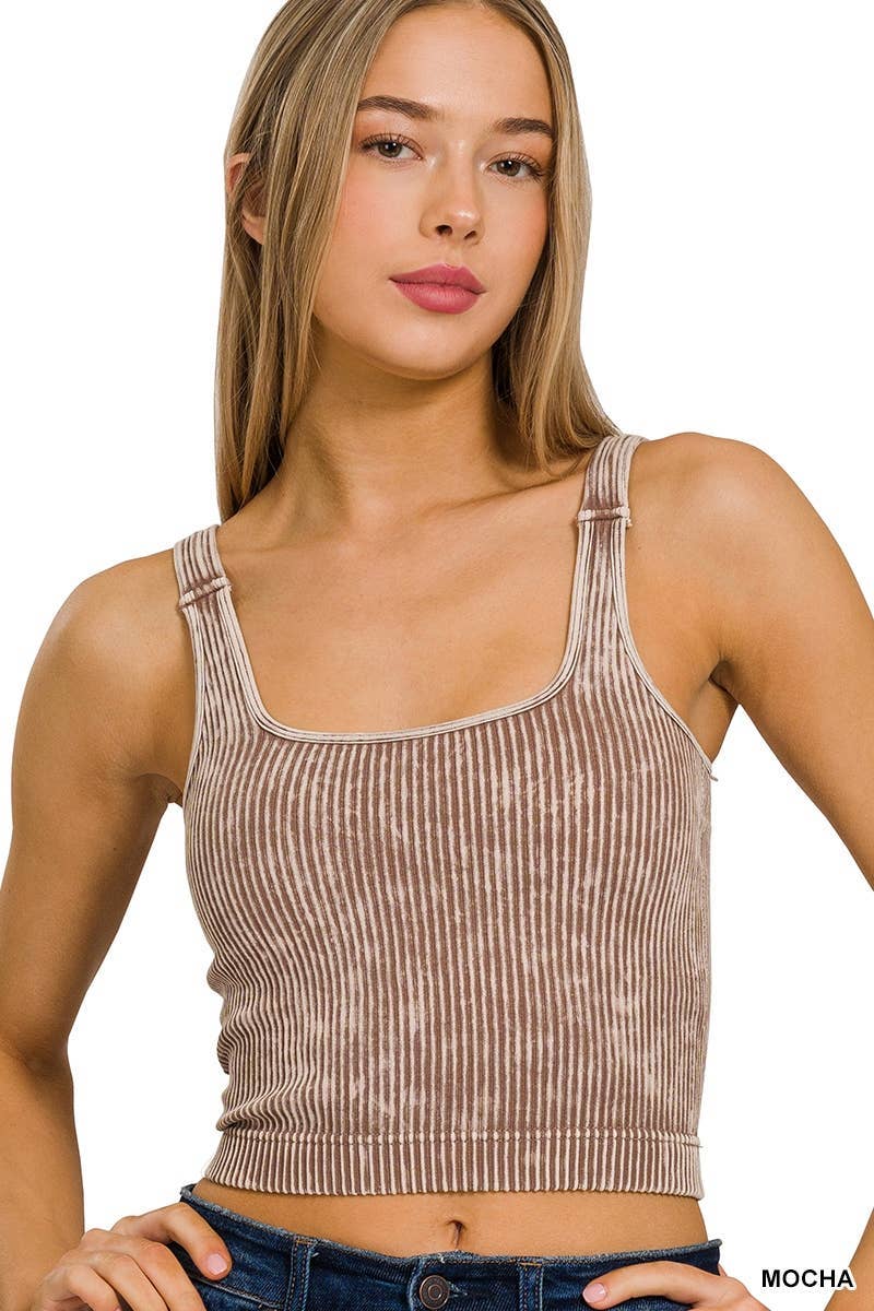 Vanilla Monkey - Wholesale Tank Top - Women's - Washed Seamless Square Neck Bra Padded Tank Top7