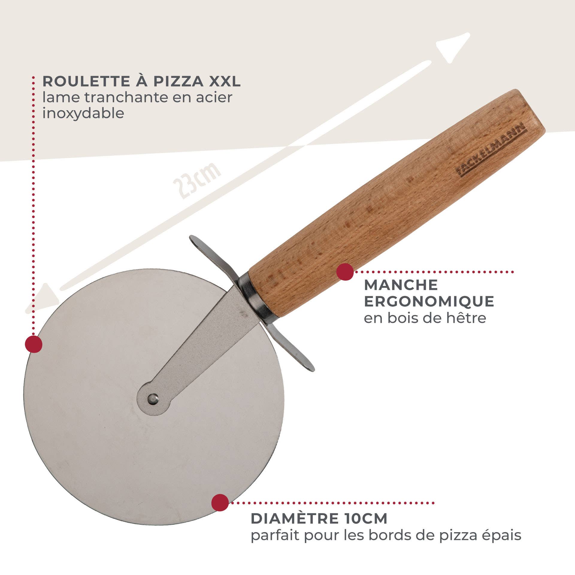 Fackelmann - Wholesale Pizza Wheel - Giant pizza wheel with wooden handle 23 cm Pizza & Pasta2