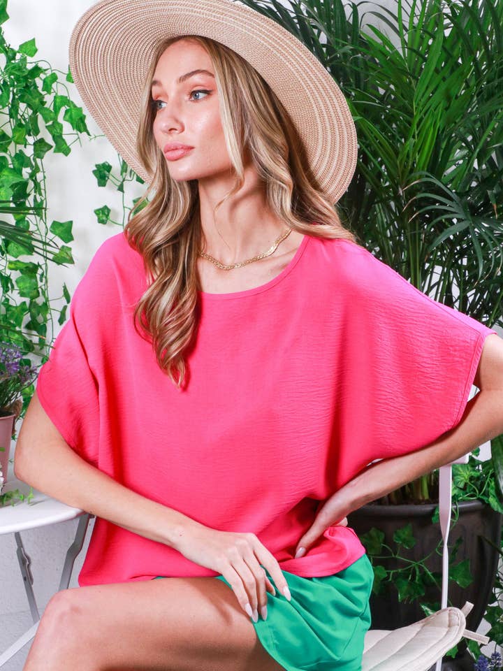 Vine & Love - Wholesale Blouse - Women's - Boat Neck Short-Sleeve Woven Top VT81823