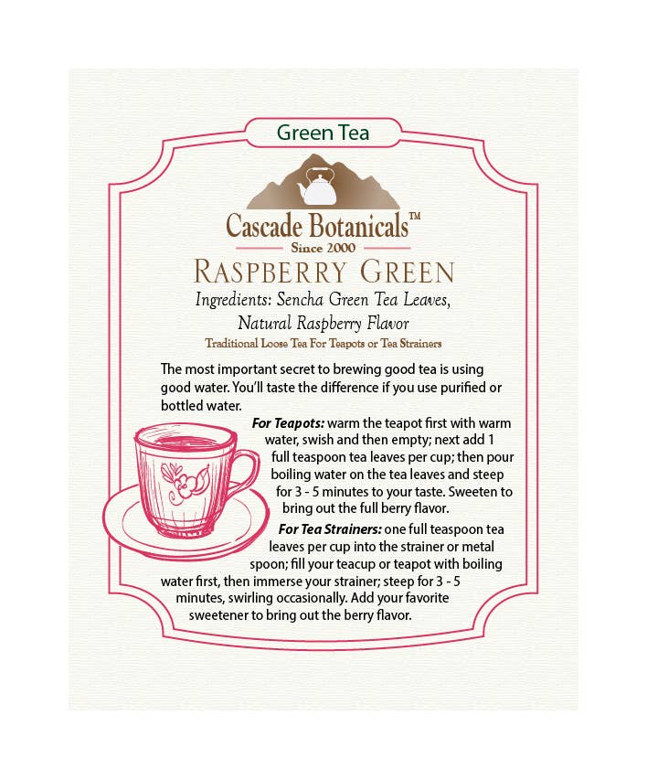 Cascade Teas & Botanicals - Wholesale Loose Tea - Raspberry Green Tea Loose Pack6
