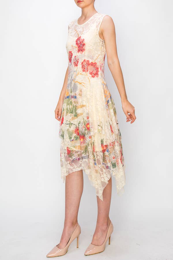 Whimsical Sleeveless Lace Midi Dress With Unattached Slip - 46-4609 BG/J FL for wholesale on Faire