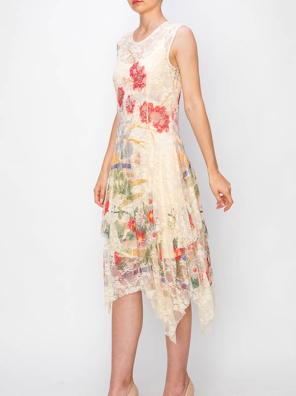 Whimsical Sleeveless Lace Midi Dress With Unattached Slip - 46-4609 BG/J FL for wholesale on Faire0