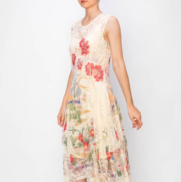 J FL Ærmeløs midi i blonder med løs underkjole - 4609 BG/J FL for engroshandel på Faire0