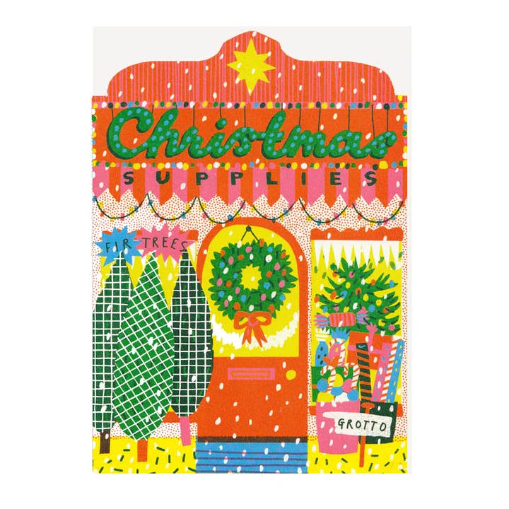 Christmas Shop Die Cut Card for wholesale by The Printed Peanut Homeware & Stationery