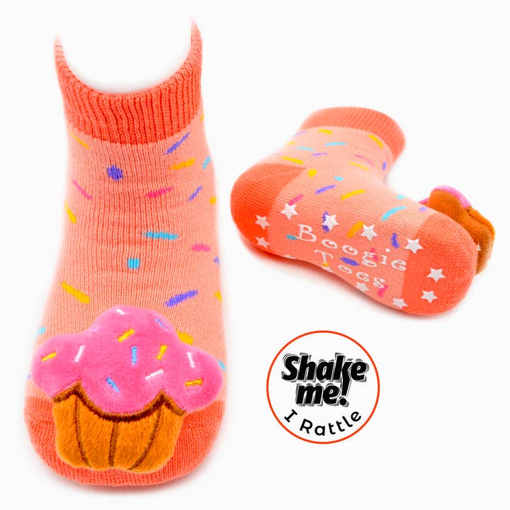 Liventi - Wholesale Socks - Baby - Sweet Cupcake Boogie Toes - Baby Rattle Socks