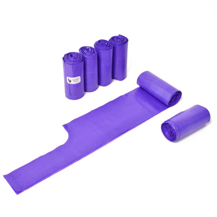 Doggie Walk Bags - Wholesale Pet Poop Bag - 6 Roll Purple Tie Handle Dog Poop Bags, 72 Count