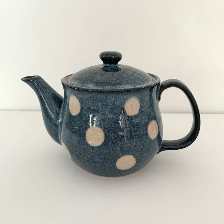 fort & field - Wholesale Tea Pot - Blue & cream polka dot ceramic pottery Japanese teapot
