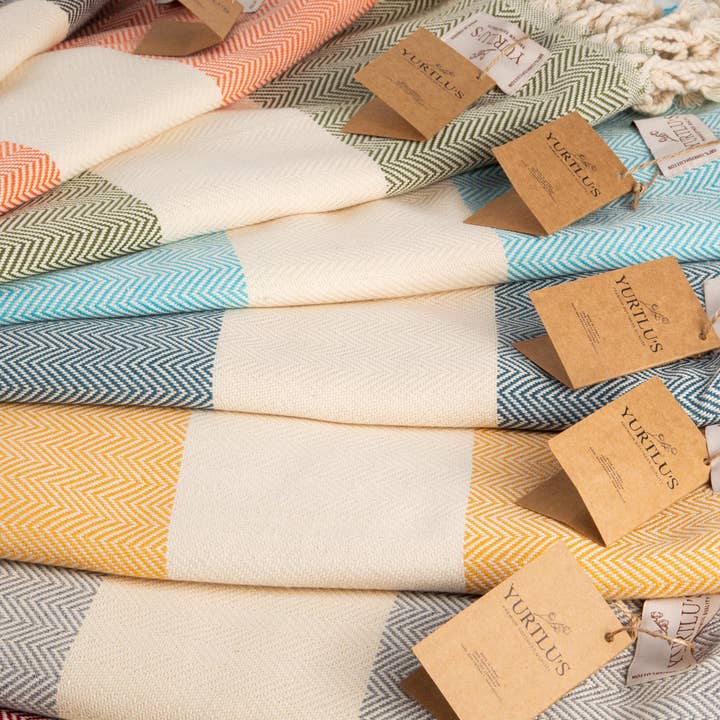 YURTLU'S TURKISH COTTON Golden Sands Series Beach Towel - Olive Green | 71 x 37 in 100% Cotton for wholesale on Faire10