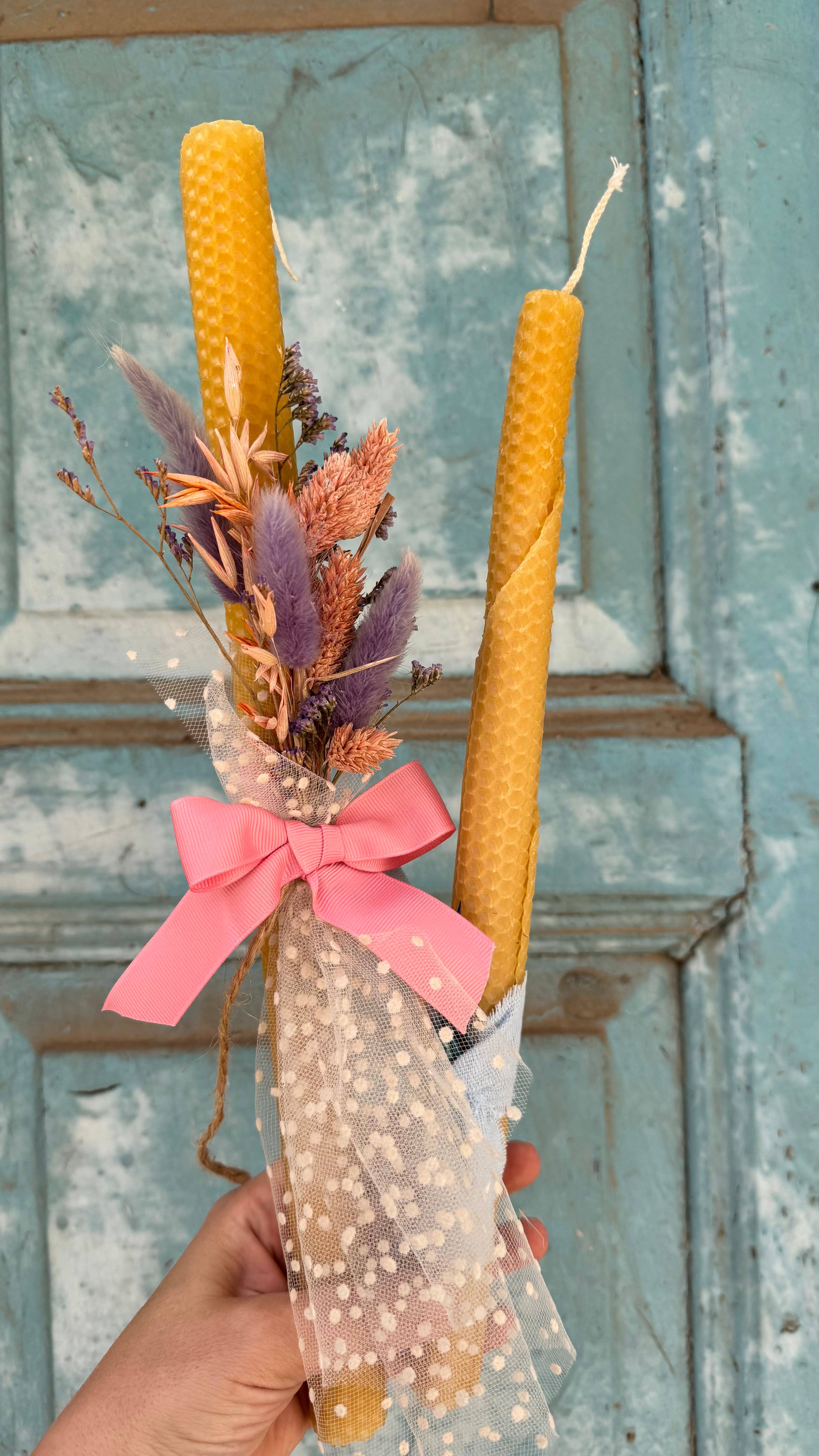 Nema Concept – Vela/castiçal cónico por atacado – Velas de cera de abelha para Páscoa com flores secas4