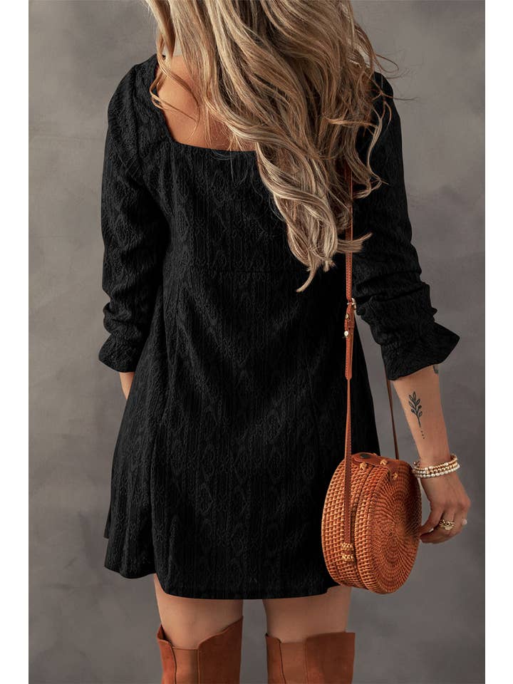 Little Daisy Closet - Wholesale Dress - Women's - LDC Lace Fall Clothing Buttoned Square Neck Shift Mini Dress