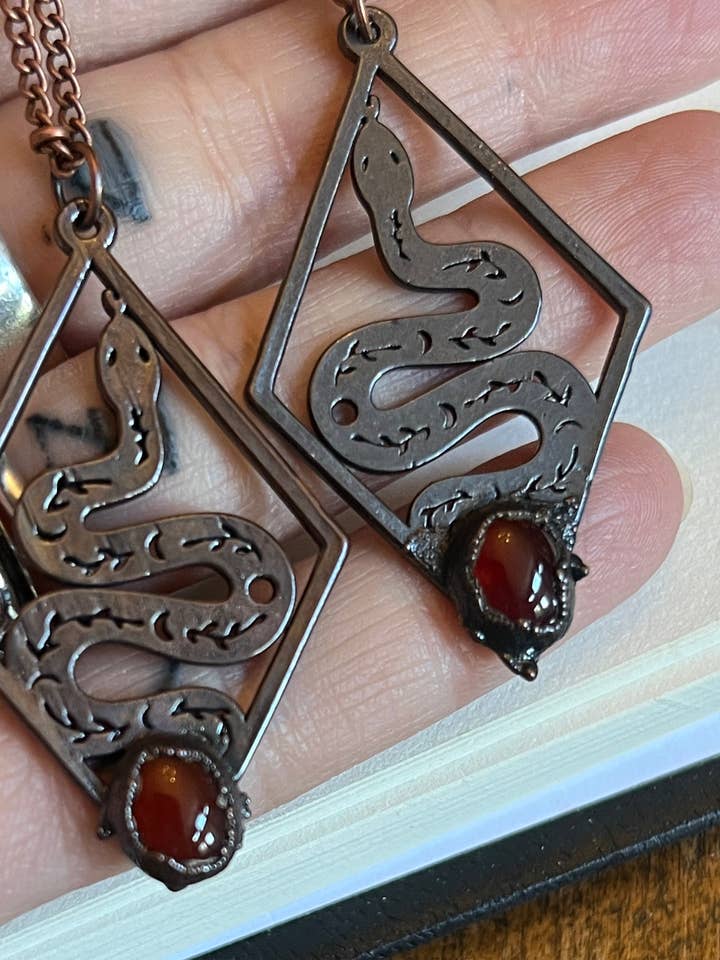 Carnelian agate snake necklace for wholesale by Bare Bones Jewelry London