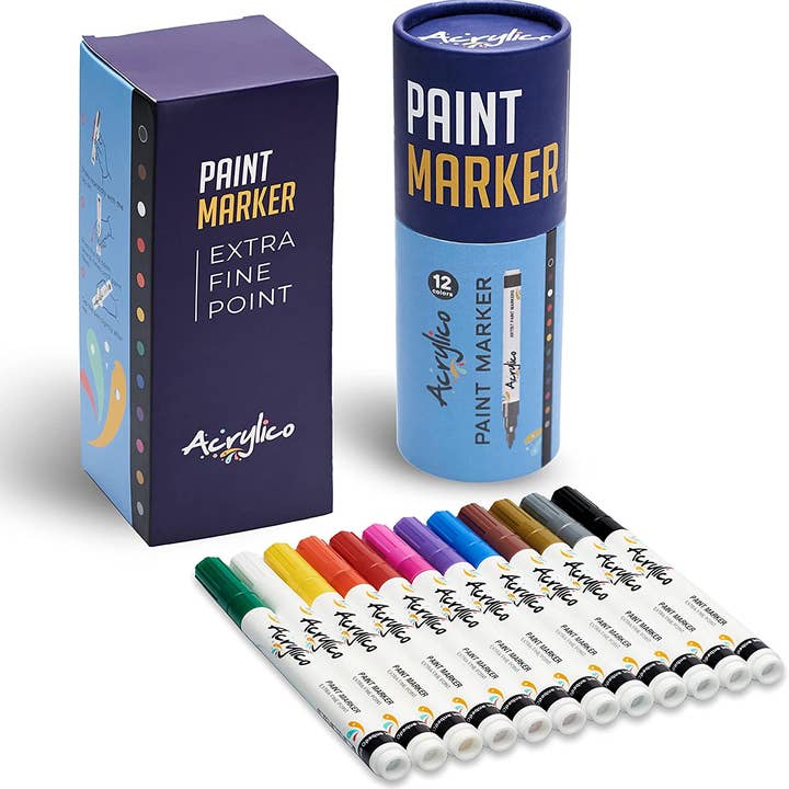 Acrylico - Wholesale Marker - ACRYLICO SET OF 12 COLORS ACRYLIC PAINT PENS- EXTRA FINE TIP1