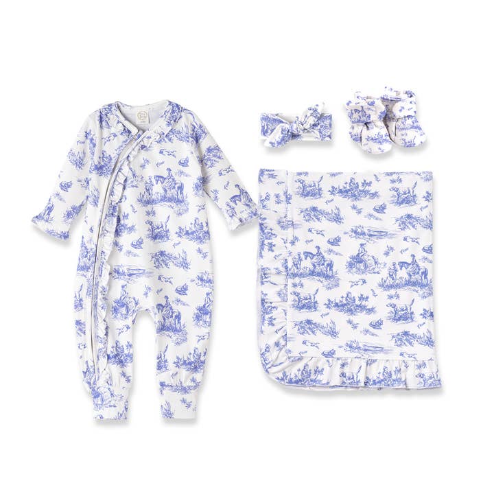 Baby Girl Bamboo Romper & Accessories – Toile de Jouy Set for wholesale by Tesa Babe