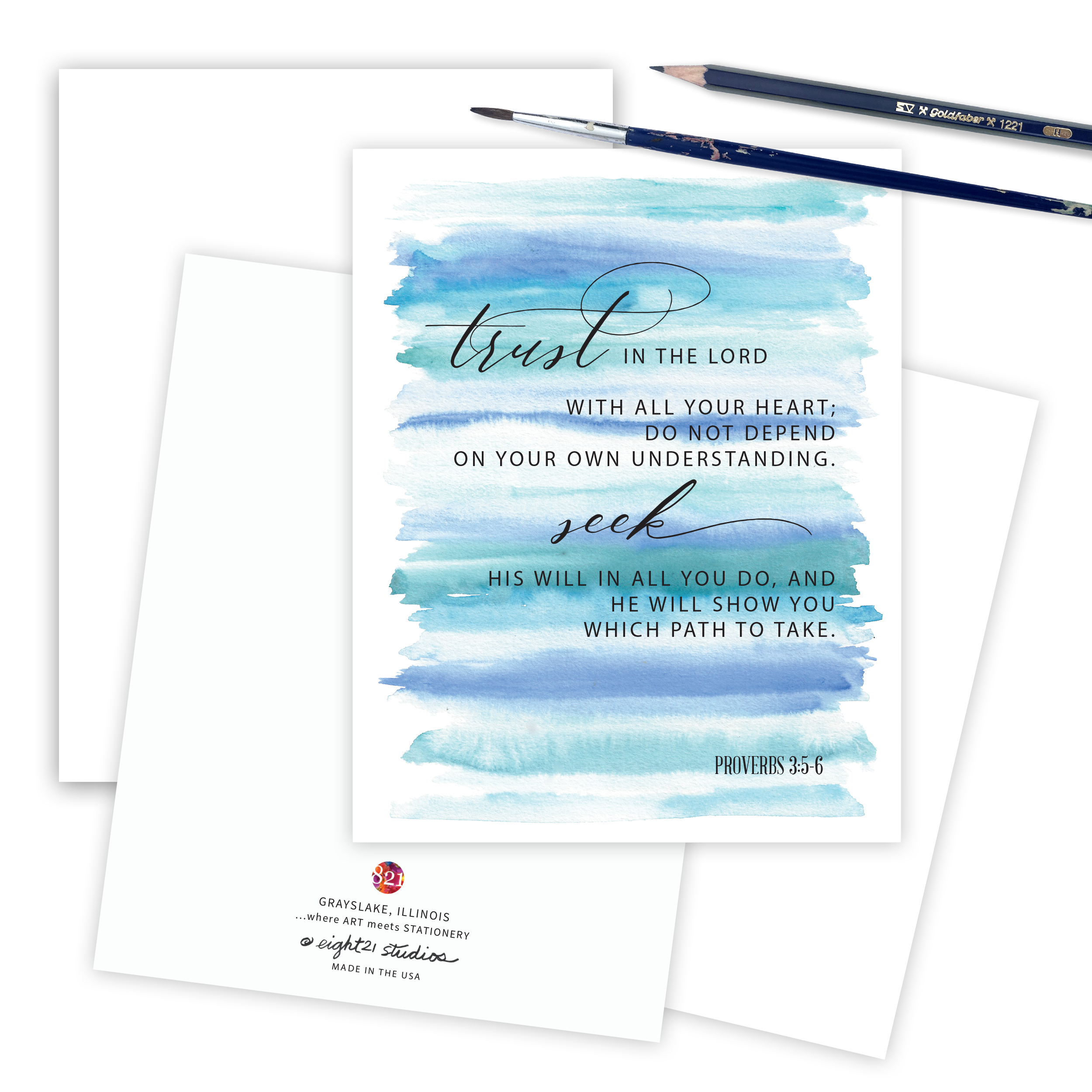 Eight21 Studios + Unique Greeting Cards, Art and Stationery - Wholesale Everyday Greeting Card - Proverbs3:5-6 Trust Scripture Christian Verse Greeting Card7