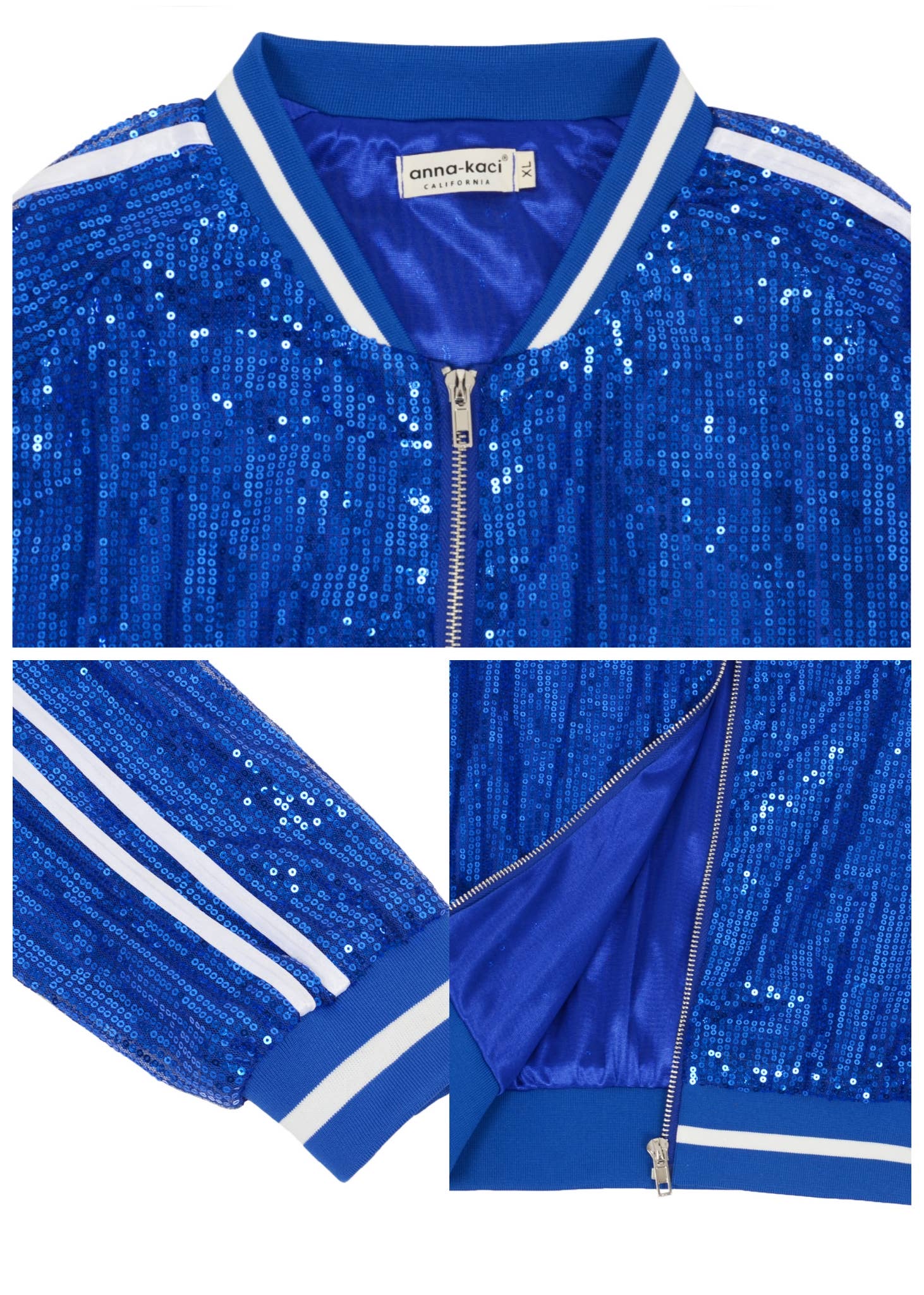 Anna Kaci Wholesale - Wholesale Varsity/Baseball Jacket - Women's - Striped Metallic Sequin Varsity Jacket23