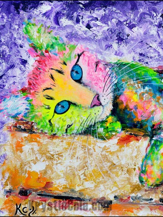 Tabby på en kasse - Katteprint for engroshandel hos Krystle Cole Fine Art
