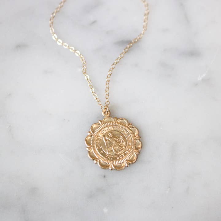 Saint Christopher Medallion Necklace for wholesale by XO Hanalei