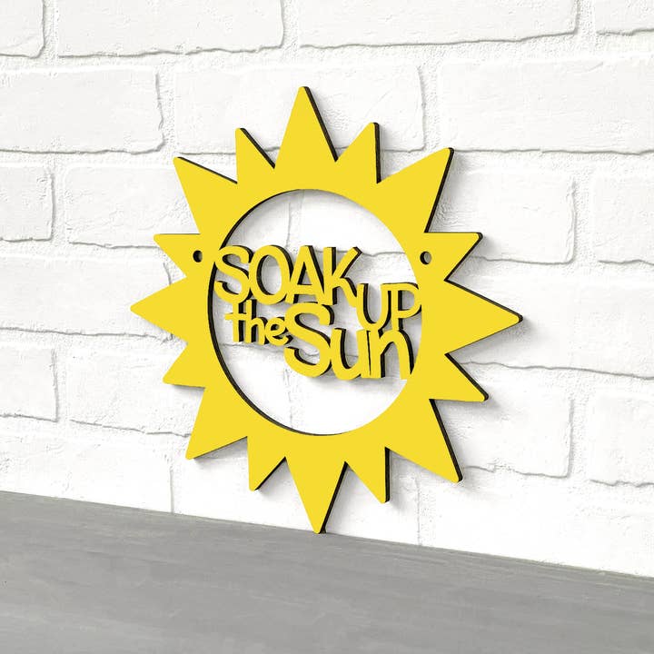 Soak Up The Sun Wood Sunshine Sign for wholesale by Spunky Fluff