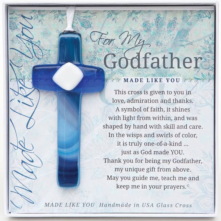 The Grandparent Gift Co. Inc. - Wholesale Ornament - Godfather Gift USA Handmade Glass Cross 4400