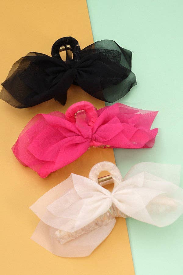 JOSSLYN by wall to wall - Wholesale Hair Clip - Women's - SILK LIKE CHIFFON BOW HAIR CLAW CLIPS | 40H6257