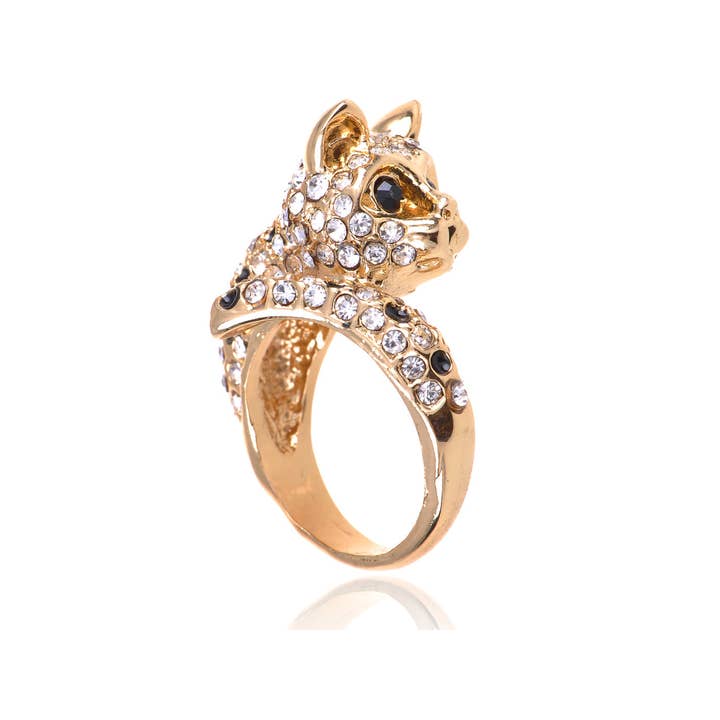 AK Brand - Wholesale Cocktail/statement ring - Gold Black Leopard Cat Cocktail Statement Bling Ring1