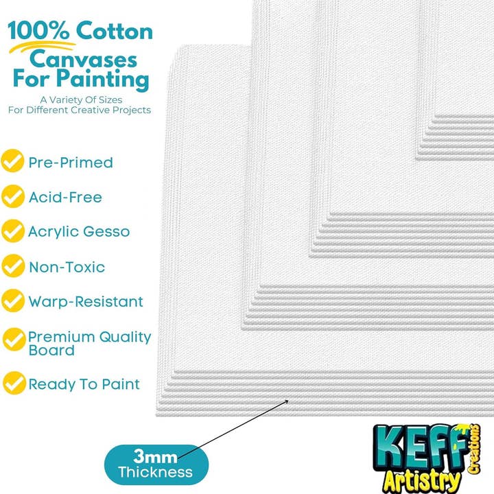 Keff Creations - Wholesale Blank Canvas - 32 Pack Professional Canvas Boards for Painting